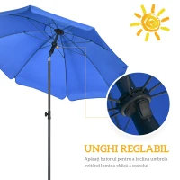 Outsunny Umbrelă de Plajă 1.8x2 m cu Inclinație la 45° și 8 Stecche, Poliester și Oțel, Albastru(m-5)