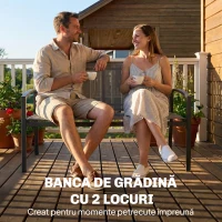 Outsunny bancă de grădină din metal, 2 locuri, material respirabil Texteline, culoare gri.(m-4)