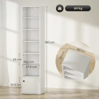 HOMCOM 7-stufiges Bücherregal Modernes Regal mit offenen Regalböden und Tür 40x30x180 cm Weiß(m-3)