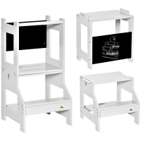 HOMCOM Beobachtungsturm Kinder Lernturm 3 en 1 Stange hohe Sicherheitsränder und Kreidetafel 42x44x86cm grau