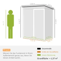 Outsunny Metalowy schowek na narzędzia 1,37 m², zamykany schowek z wentylacją, pochyłym dachem, rękawicami, 163 x 90 x 179 cm(m-3)