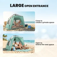 Outsunny 2-3 Person Pop Up Beach Tent, UPF15+ Sun Shelter with Extended Floor, Sandbags, Mesh Windows and Carry Bag, Green(m-5)