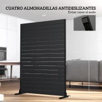 Outsunny Biombo de 6 Paneles de HDPE 120x174 cm Biombo Separador de Ambientes con Soporte Aspecto de Vetas de Madera Negro(m-6)