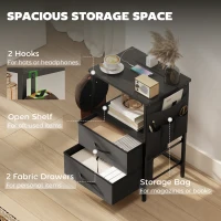 HOMCOM Bedside Table with Charging Station - Black(m-6)