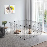 PawHut Cage parc clôture pour animaux domestiques enclos pour petits animaux 146 x 73 x 73 cm modulable 2 niveaux 36 panneaux bords arrondis fil en acier noir(m-10)