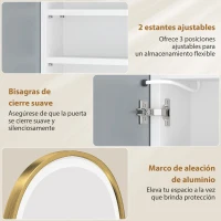 HOMCOM Armario de Baño con Espejo y Luces LED de 3 Colores Armario de Pared Ovalado con Función Memoria y Antivaho Dorado(m-7)