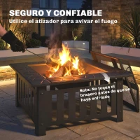 Outsunny Brasero Exterior de Acero Cuadrado 67x67x47 cm Brasero Exterior Jardín con Atizador Tapa de Malla para Fiesta Negro(m-7)