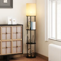 HOMCOM Stehlampe mit Ablagen mit 3 Farbtemperaturen Fernbedienung für Wohnzimmer Schlafzimmer Büro Schwarz(m-4)