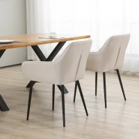HOMCOM Chaises de Salle à Manger Chaises de Visiteur Design scandinave - Lot de 2 chaises - Pieds effilés métal Noir - Assise Dossier accoudoirs ergonomiques Lin Beige(m-8)