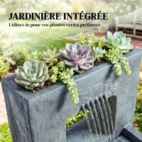 Outsunny Fontaine de jardin extérieure cascade 2 niveaux fontaine eau avec jardinière et mur d'eau 45 x 31,5 x 58,5 cm gris foncé(m-4)