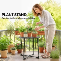 Outsunny Okrągły stolik zewnętrzny 50 cm, Metalowy stolik kawowy do ogrodu z podstawą w kształcie X i antypoślizgowymi nóżkami, Czarny(m-9)