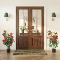 HOMCOM 90cm Artificial Rose Tree Set of 2, Decorative Fake Plant with 344 Silk Leaves 17 Flowers for Outdoor Indoor Decor, Red(m-2)