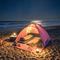 Outsunny Pop up Beach Tent, UV 50+ Sun Shelter with Carry Bag, 2x1.5m for 2-3 Person, Pink(m-9)