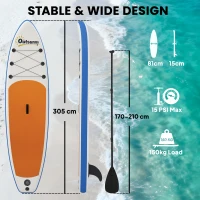 Outsunny Set Placă Stand Up Paddling gonflabilă 305 cm SUP cu vâslă din aluminiu, aripă detașabilă, lesă pentru gleznă(m-3)