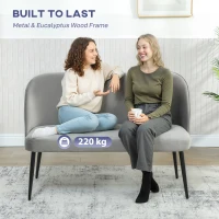 HOMCOM Sofa 2-osobowa, Moderna Polstersofa z Metalowym i Drewnianym Stelażem, Pokrycie Tkaniną aksamitną, Szara(m-5)