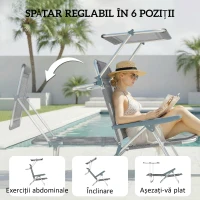 Outsunny Șezlong Reclinabil cu 6 Nivele, Copertină Reglabilă și Tetieră, din Aluminiu și Plasă, 62x68x79, Gri(m-4)