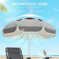 Outsunny Beach Umbrella Portable with Sand Anchor, Carry Bag, Adjustable Height & Tilt, UPF50+ UV Protection, Grey(m-4)