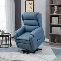 HOMCOM Fauteuil releveur électrique avec repose-pied ajustable et télécommande velours polyester aspect lin bleu(m-10)
