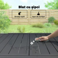 Outsunny Masă Extensibilă cu Șipci pentru Grădină, 4-6 Persoane, din Aluminiu și Oțel, 80/160x80 cm, Negru(m-5)