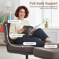 HOMCOM Fotel z Podnóżkiem Obracany w Stylu Lnu do Salonu Ciemnoszary(m-4)