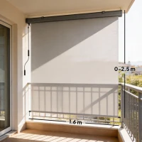 Outsunny Copertină Rulabilă de Exterior Anti-UV cu Carcasă din Aluminiu și Manivelă, Copertină de Soare din Poliester, 250x160 cm, Alb Crem(m-3)
