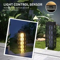 Outsunny Lampa solarna rattanowa, lampa solarna z czujnikiem światła, anty-UV, wodoodporna lampa ogrodowa LED do balkonu, tarasu, stalowa, szara(m-6)