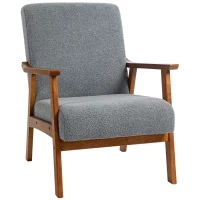 HOMCOM Armchair with Wide Seat, Boucle Accent Chair, Thick Padded Occasional Chair with Solid Wood Frame for Living Room Bedroom Home Office Reception Balcony, Grey(m-10)