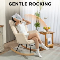 HOMCOM Fotel bujany, fotel z imitacją sztruksu, podłokietnikami, wysokim oparciem, drewnianymi płozami, nowoczesny fotel relaksacyjny do salonu i sypialni, do 120 kg, beżowy(m-4)