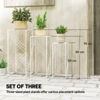 Outsunny Zestaw 3 stojaków na rośliny, 50/60/70 cm wysokości, składane regały na rośliny metalowe, biały(m-4)