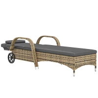 Outsunny Șezlong de soare cu saltea spătar reglabil multipoziții cotiere roți 200 x 73 x 30-103 cm galben(m-7)