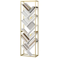 HOMCOM 10 Shelf Modern-Style Bookshelf - Gold Tone/White(m-11)