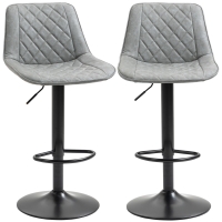 HOMCOM Set 2 drehbare Barhocker Höhenverstellbar 86-106 cm Bezogen mit Kunstleder Rückenlehne und Fußstütze Grau