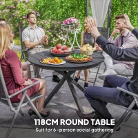 Outsunny Stół Ogrodowy Ø118cm, Odporny na Warunki Atmosferyczne Stół Tarasowy z Aluminium, Stół z Krzyżowymi Nogami i Żebrowanym Blatem, Czarny(m-4)