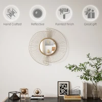 HOMCOM Oglindă de Perete Rotundă, Oglindă Modernă cu Benzi Metalice și Design Plisat, Decor de Perete pentru Living, Dormitor și Hol, 60x60 cm, Auriu(m-6)
