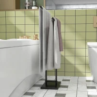 HOMCOM Toallero de Pie de Metal Toallero Escalera de Baño con 2 Barras en Forma de T Estilo Moderno 50x18,5x85 cm Negro(m-7)