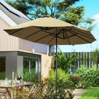 Outsunny Sombrilla Doble 4x2,2 m Sombrilla Terraza Exterior con Manivela Manual Impermeable y Protección UV30+ Café(m-9)
