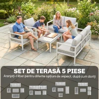 Outsunny Mobilier de Grădină din Aluminiu cu Canapea 3 Locuri, 2 Fotolii și Masă pentru Exterior, Alb(m-9)
