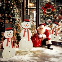 Outsunny 3-teilige weihnachtliche Schneemann-Familie, Außendekoration, LED-Lichter, Bodenpfähle, wasserfest, Stahl, Polyester, Weiß(m-2)