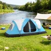 Outsunny Camping Tent for 6-8 Man with 2000mm Waterproof Rainfly and Carry Bag for Fishing Hiking Festival, Sky Blue(m-9)