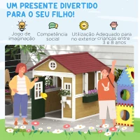 Outsunny Casinha de Madeira Infantil com Porta Janelas Floreiros e Prateleiras com Detalhes Coloridos 114x126,4x135 cm Natural(m-6)