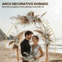 Outsunny Arco de Jardín de Metal Redondo para Rosas Arco de Boda con Recubrimiento en Polvo para Decoración 230x28x234 cm Dorado(m-4)