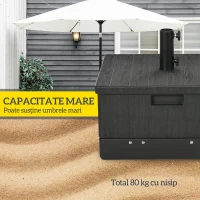 Outsunny Bază pentru Umbrelă 3-în-1 Exterior, Măsuță de Cafea, Jardinieră cu Orificiu de Scurgere, Capacitate 80 kg, Suport Umplut cu Roți și Mânere pentru Terasă și Piscină, Negru(m-6)