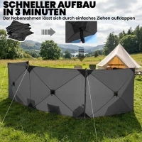 Outsunny Opvouwbaar windscherm met spankoorden, grondhaken en draagtas voor camping en tuin, 480 x 120 cm, donkergrijs(m-4)