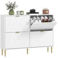 HOMCOM Zapatero Estrecho con 4 Puertas Acanaladas con Estantes Ajustables para 20 Pares de Zapatos 105x24x91,5 cm Blanco(m-10)