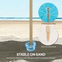 Outsunny 1.7 m Beach Umbrella with Sand Anchor, 30° Tilting Fringed Beach Garden Parasol with Adjustable Height, Grey(m-6)