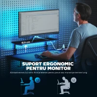 HOMCOM Birou Gaming Colțar cu LED, Prize Electrice, Suport pentru Monitor și Raft, Negru(m-7)