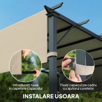 Outsunny Copertină pentru Pergolă 3x3 m din Poliester cu Buzunare și Benzi, 548x122 cm, Bej(m-6)
