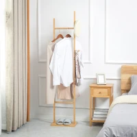 HOMCOM Porte manteau sur pied portant à vêtements, Vestiaire en bois avec 3 tringles et 2 crochets(m-10)
