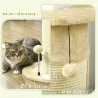 PawHut Copac de Zgariat pentru Pisici de Pana la 5kg cu 2 Mingi, Covoras din Sisal si  Tapiterie din Plus, 34x25.5x58cm, Bej(m-7)
