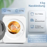 HOMCOM Luchtafvoerdroger, 4 kg voorlader-wasdroger met roestvrijstalen trommel, 800W compact vrijstaand, wit(m-5)